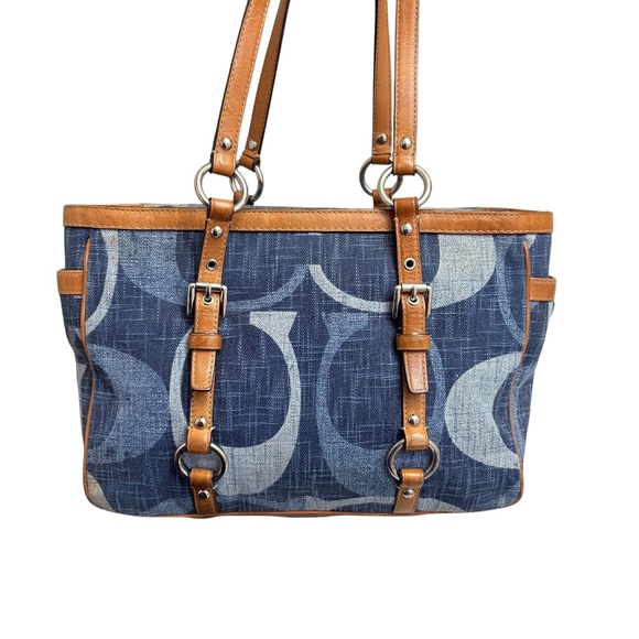 Coach Tonal Denim Signature 'C' East West Gallery Tote Bag F13810 Y2K rare - Picture 1 of 16